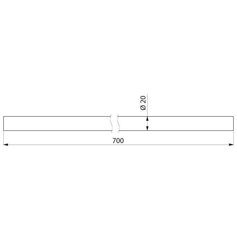 Porte rideau - tube - recoupable Lg 700mm Ø 20 - inox 304 poli brillant