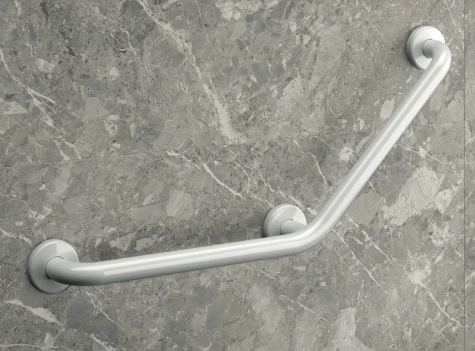 [24313WH] Barre a 135° Ø 32 400x400 inox poli brillant - 3 pts fix invis. Essentiel (Blanc Mat)